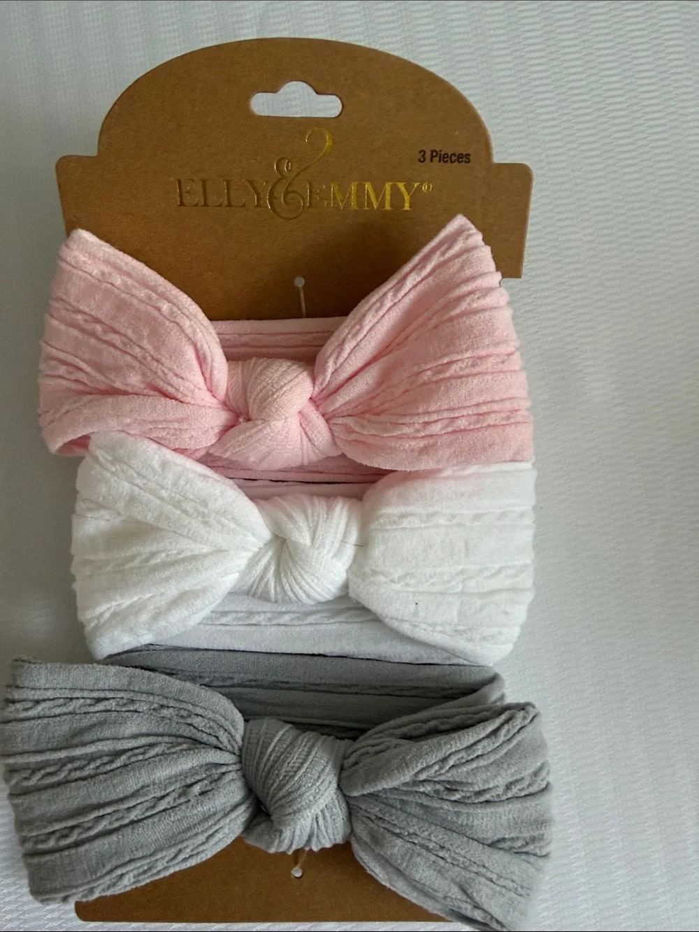 Kids Knot Bow Headbands – Pink, White & Gray